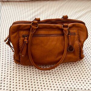 Audrey Brooke Handbag Brown Cognac Leather Double Handles Satchel Western